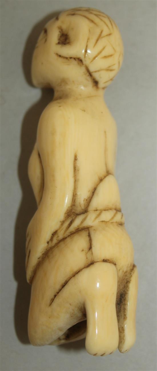 Two 19th century African Chokwe ivory Tephele or divination figures, 3.5in.